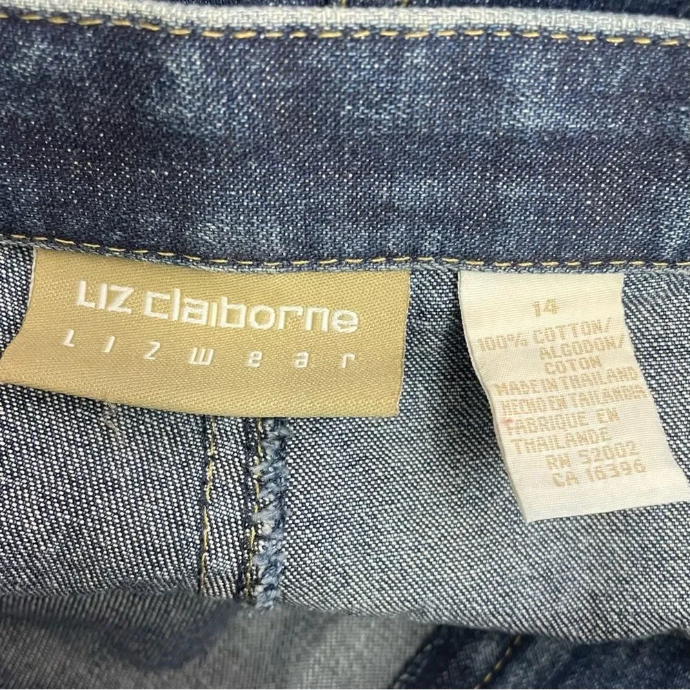 Vintage Liz Claiborne LizWear Denim Midi Jean Skirt Medium Indigo Wash Size 14